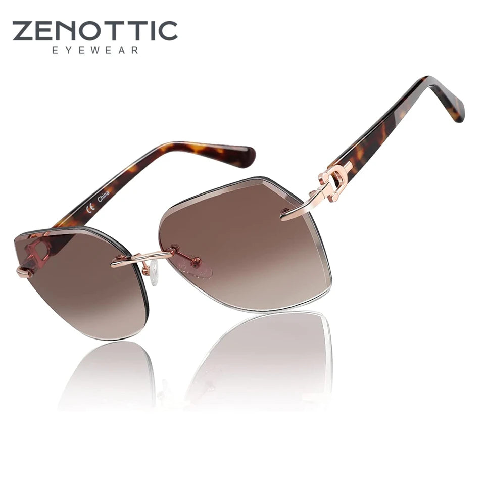 ZENOTTIC Oversizd Rimless Sunglasses Women Gradient Metal Butterfly UV400 Sun Glasses Anti-Reflective Shades Female