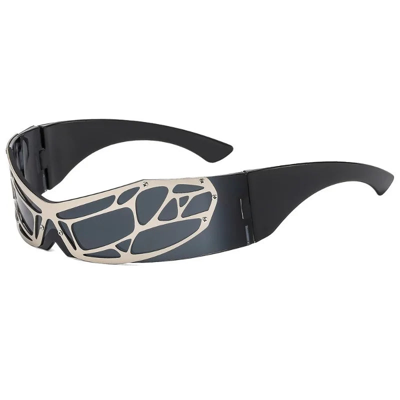 Y2K Punk Rimless One-Piece Mask Sunglasses Women Men 2025 Luxury Brand Small Frame Steampunk Wrap Around Shield Eyewear Shades