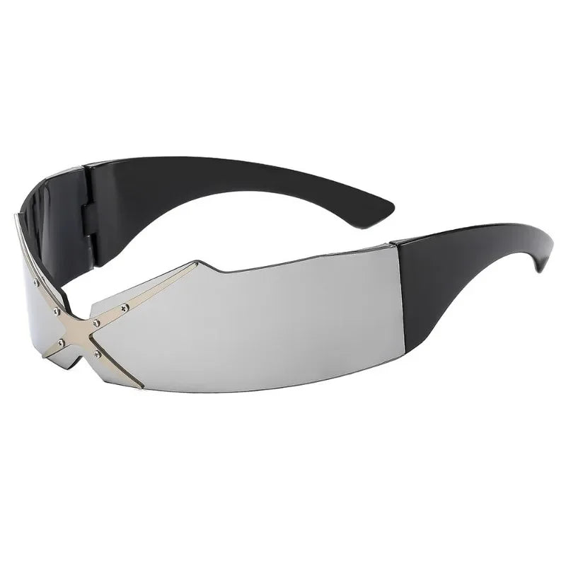 Y2K Punk Rimless One-Piece Mask Sunglasses Women Men 2025 Luxury Brand Small Frame Steampunk Wrap Around Shield Eyewear Shades