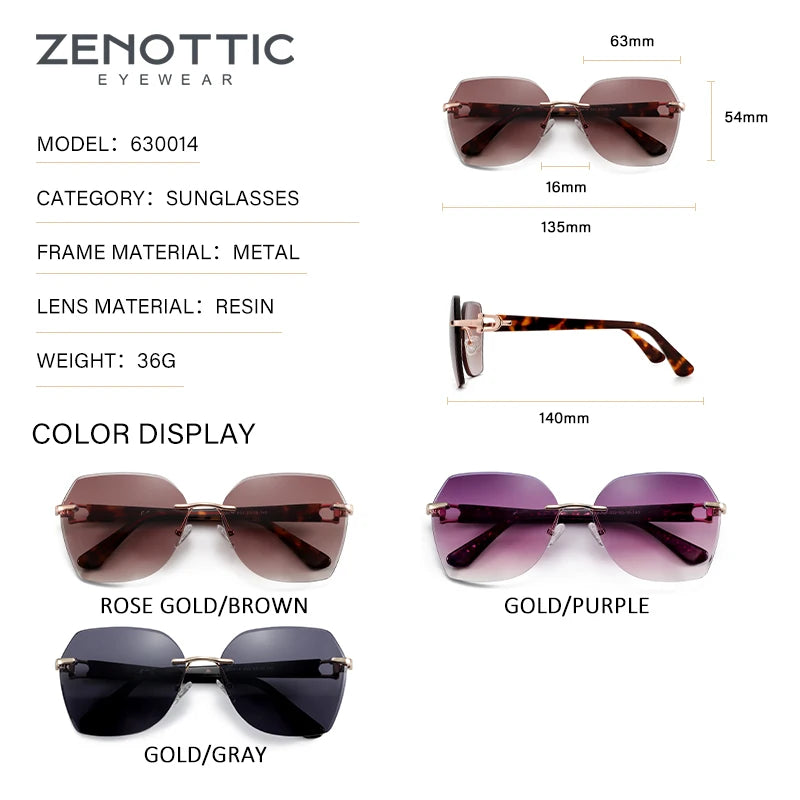 ZENOTTIC Oversizd Rimless Sunglasses Women Gradient Metal Butterfly UV400 Sun Glasses Anti-Reflective Shades Female