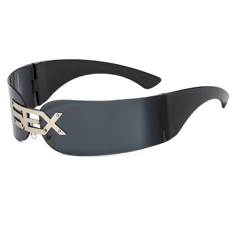 Y2K Punk Rimless One-Piece Mask Sunglasses Women Men 2025 Luxury Brand Small Frame Steampunk Wrap Around Shield Eyewear Shades