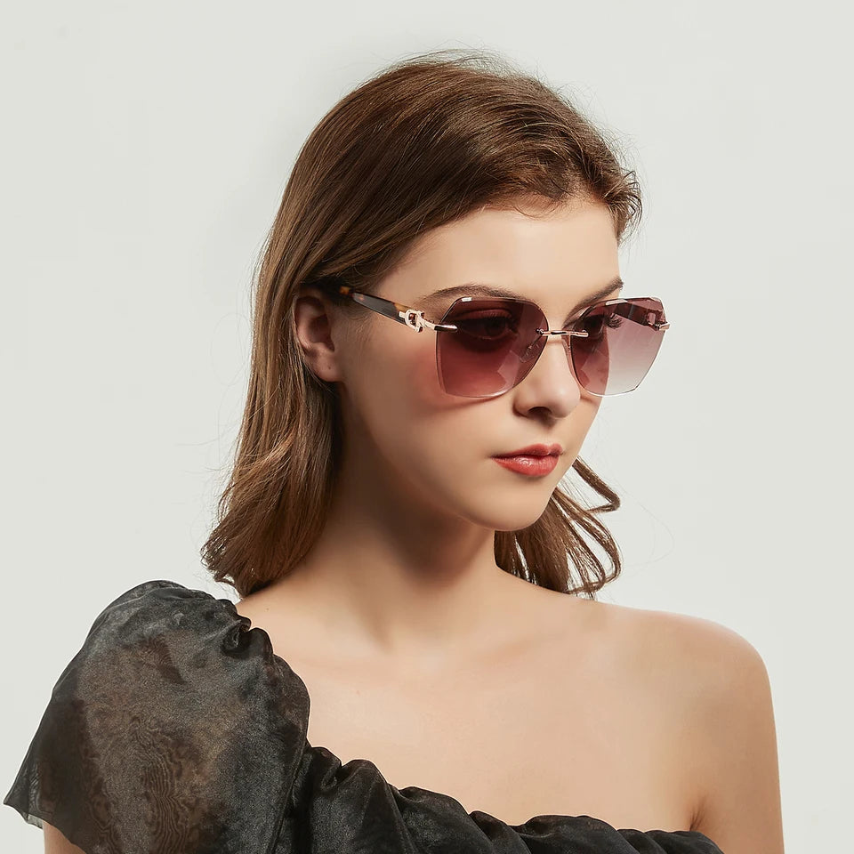ZENOTTIC Oversizd Rimless Sunglasses Women Gradient Metal Butterfly UV400 Sun Glasses Anti-Reflective Shades Female