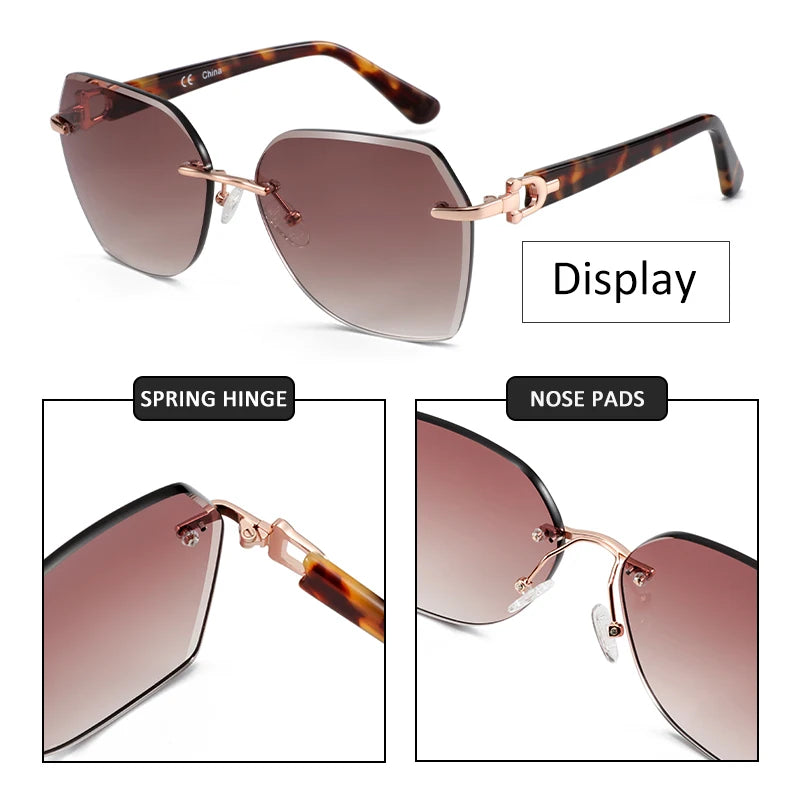 ZENOTTIC Oversizd Rimless Sunglasses Women Gradient Metal Butterfly UV400 Sun Glasses Anti-Reflective Shades Female