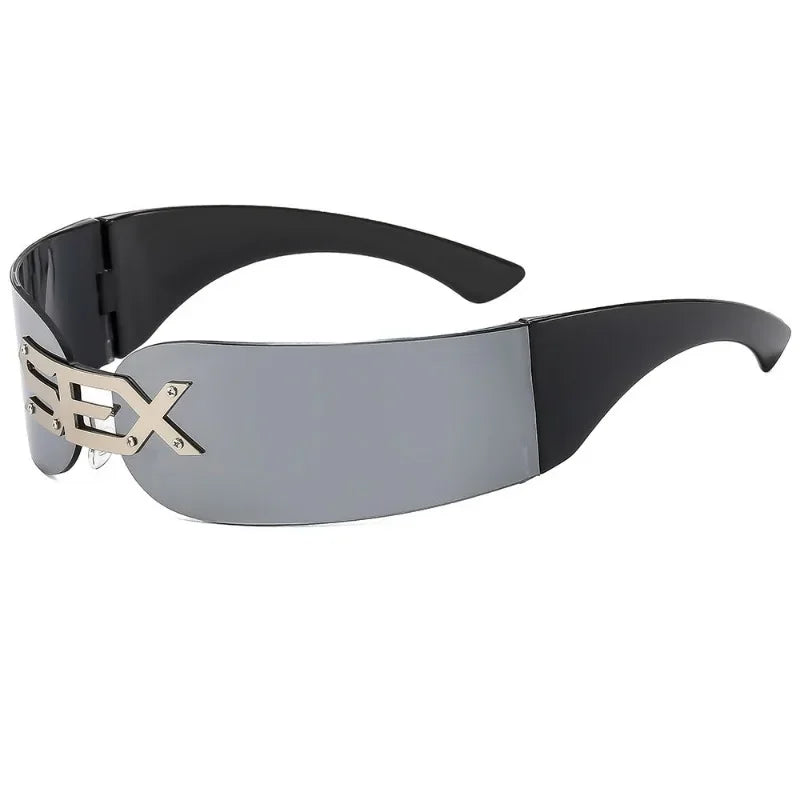 Y2K Punk Rimless One-Piece Mask Sunglasses Women Men 2025 Luxury Brand Small Frame Steampunk Wrap Around Shield Eyewear Shades