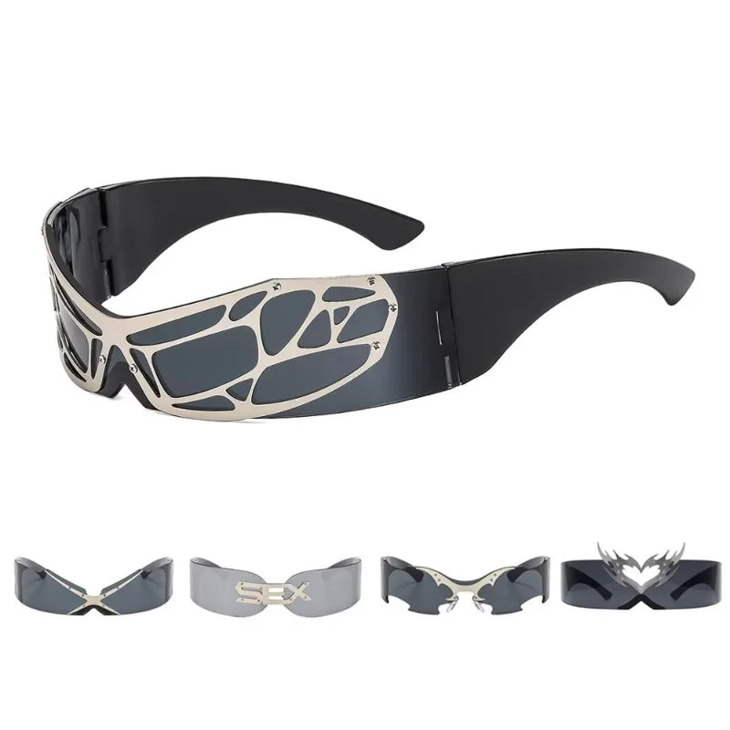 Y2K Punk Rimless One-Piece Mask Sunglasses Women Men 2025 Luxury Brand Small Frame Steampunk Wrap Around Shield Eyewear Shades